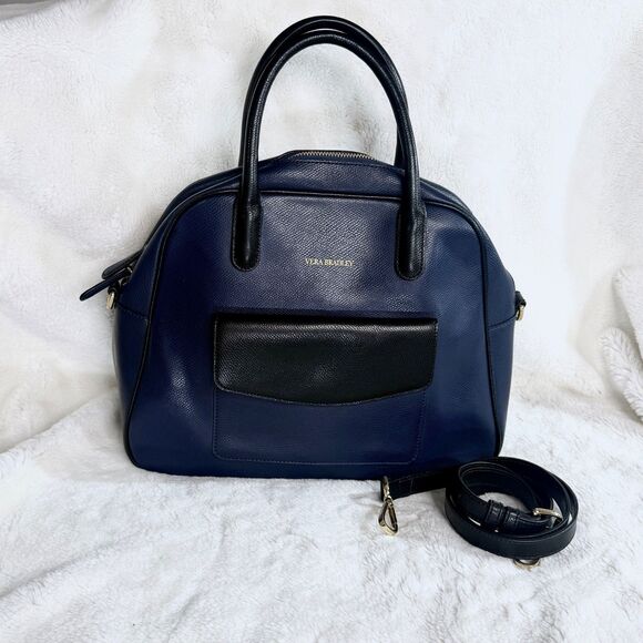 Vera Bradley Bowled Over convertible satchel navy blue black leather - Picture 2 of 10